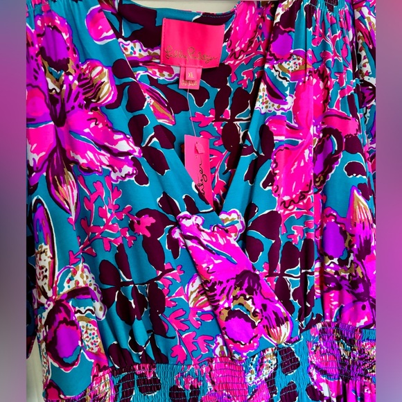 NWT LILLY PULITZER HOLLOWAY ELBOW SLEEVE MIDI DRESS XL 💗💙💜 - Picture 3 of 4